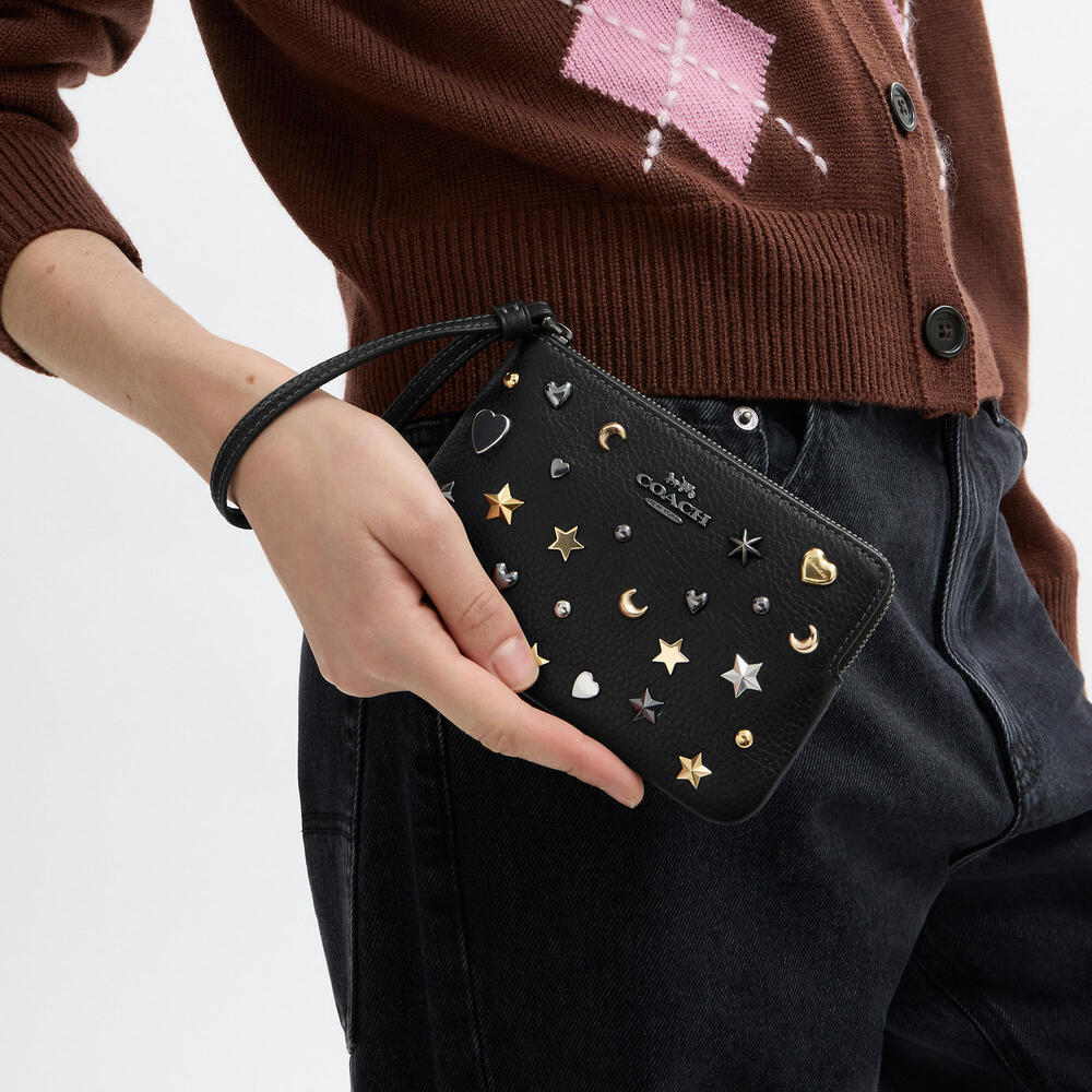 Corner Zip Wristlet With Rivets - Picture 2 of 3